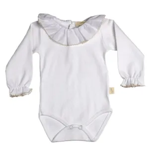 Baby Gi Long Sleeved Bodysuit with Soft Beige Frill Collar