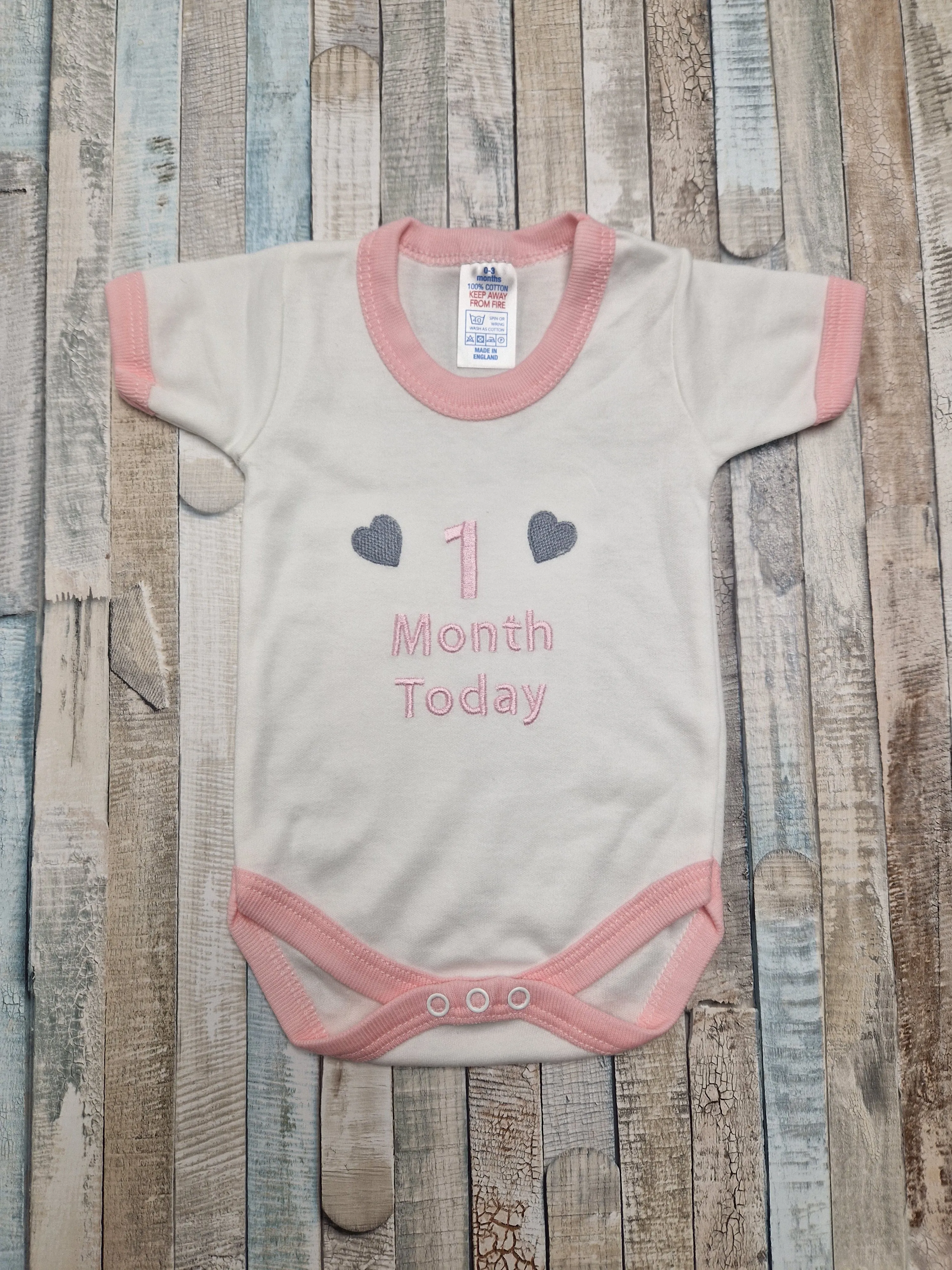Baby Girls 1 Month Today Pink And White Vest