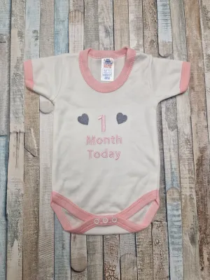 Baby Girls 1 Month Today Pink And White Vest