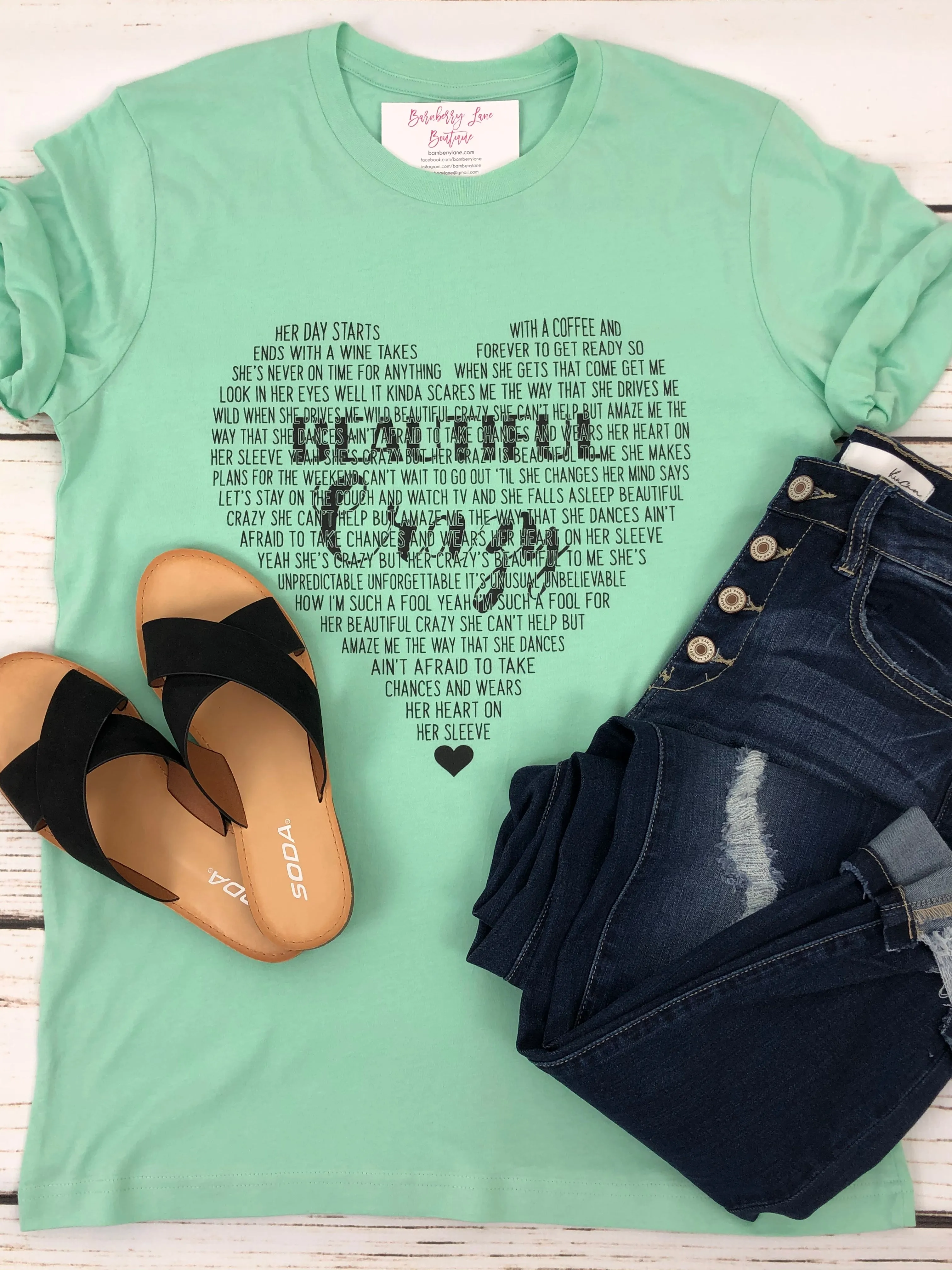 Beautiful Crazy Lyrics Mint Graphic Tee