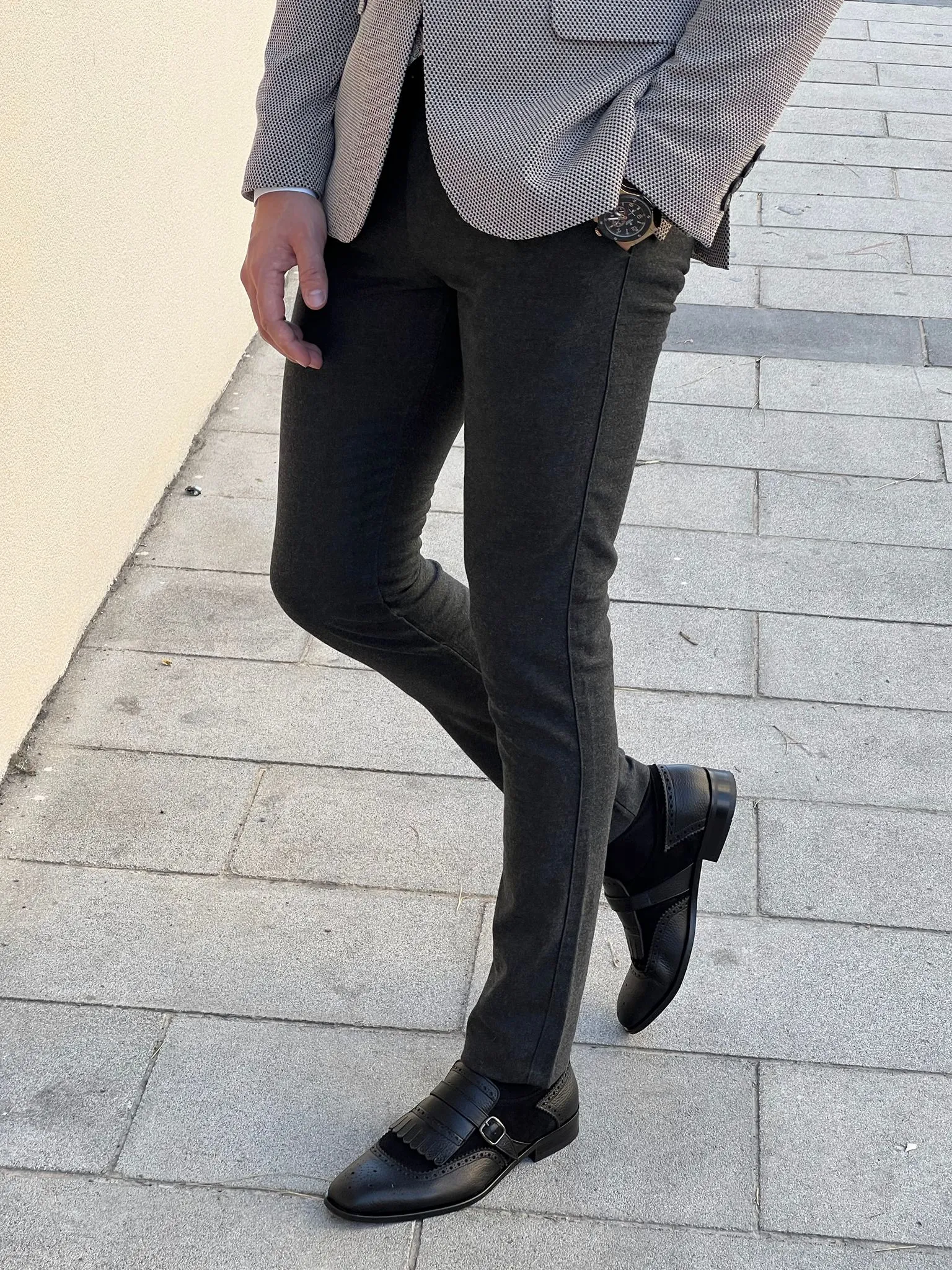 Benjamin Slim Fit High Quality Gray Patterned Anthracite Pants