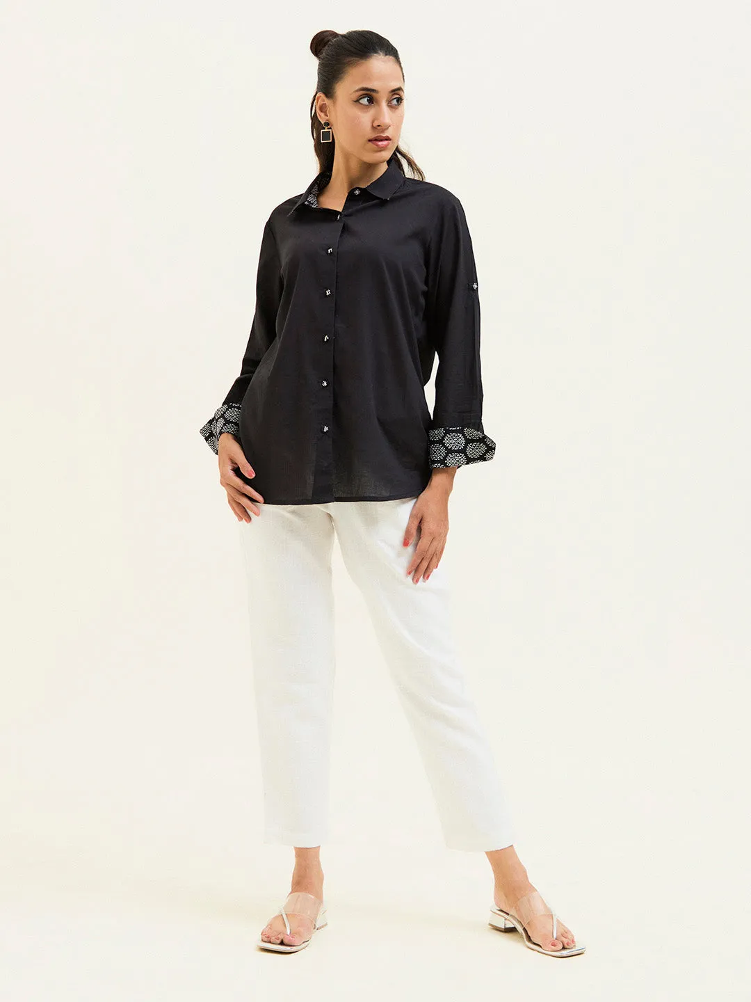 Black Cotton Full Sleeves Casual Shirt