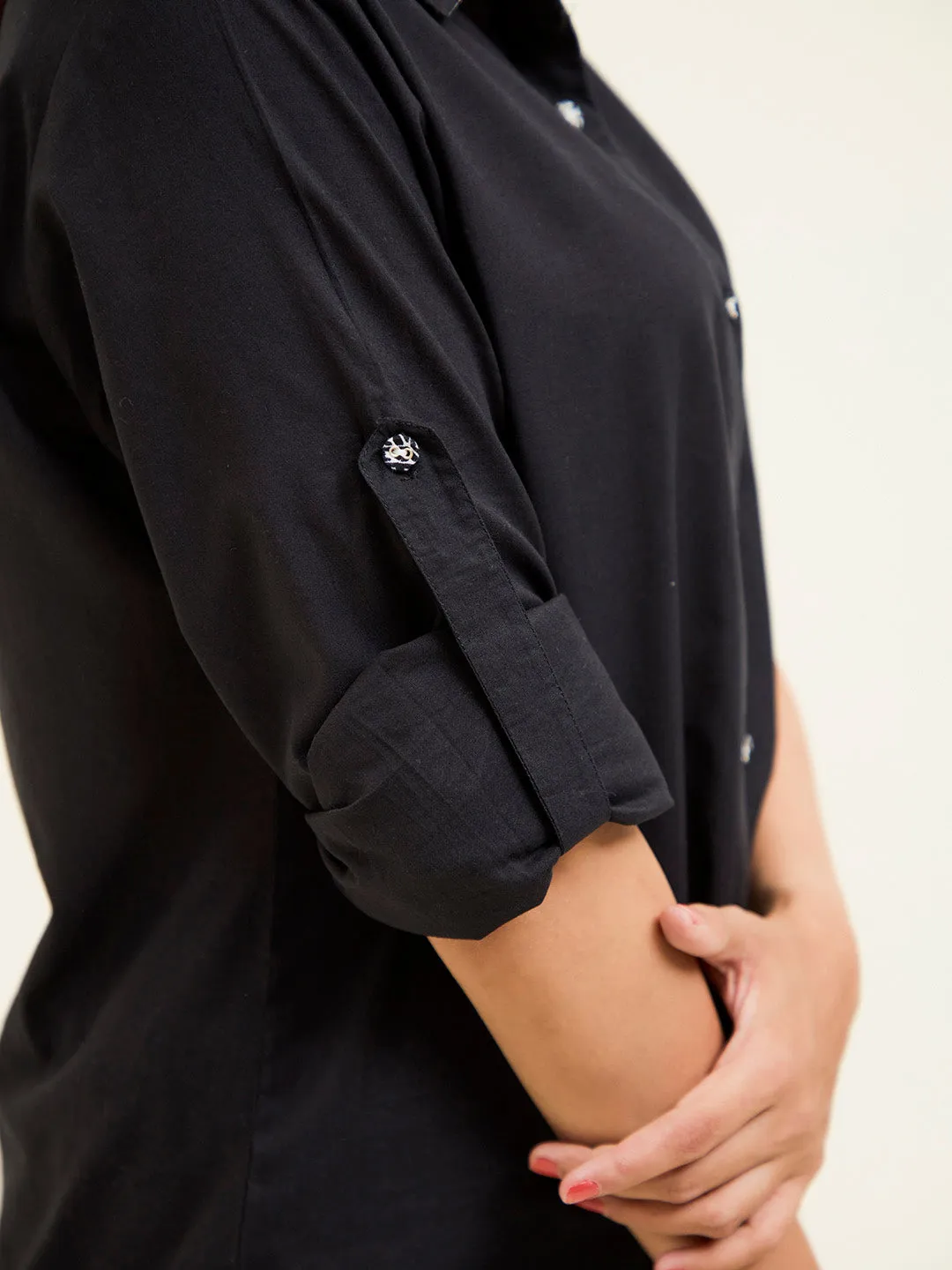 Black Cotton Full Sleeves Casual Shirt