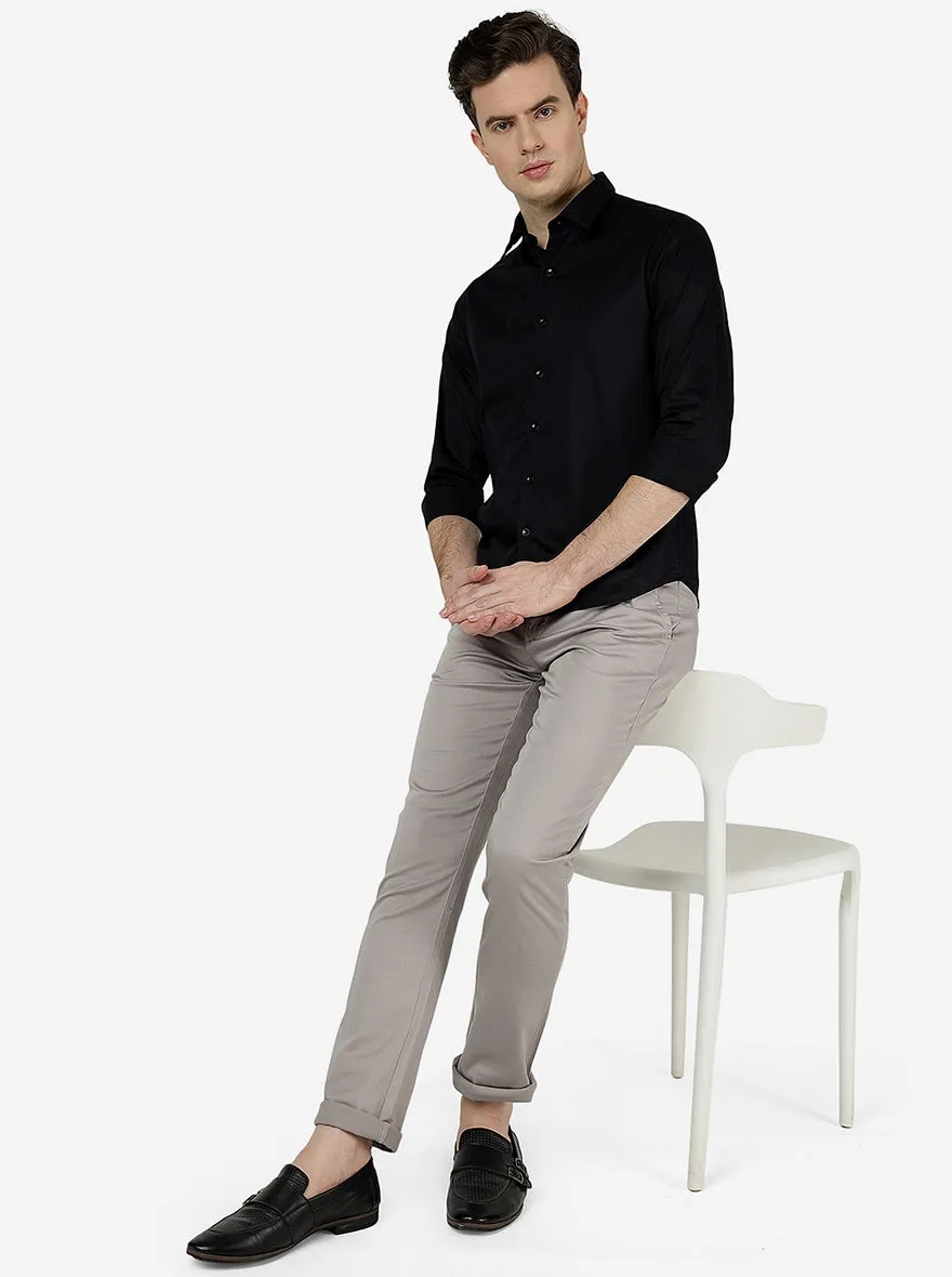 Black Solid Slim Fit Casual Shirt | Greenfibre