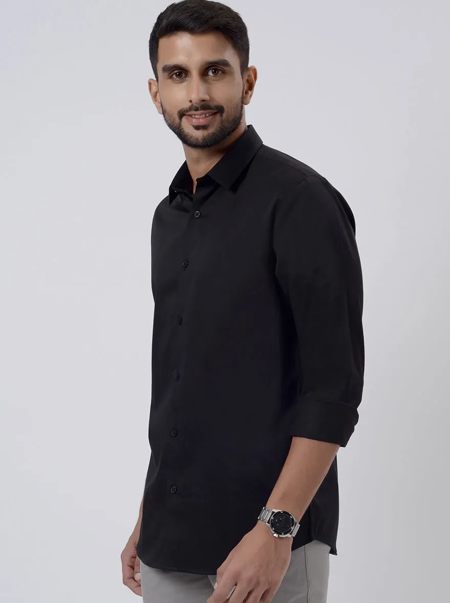 Black Solid Slim Fit Casual Shirt | JadeBlue