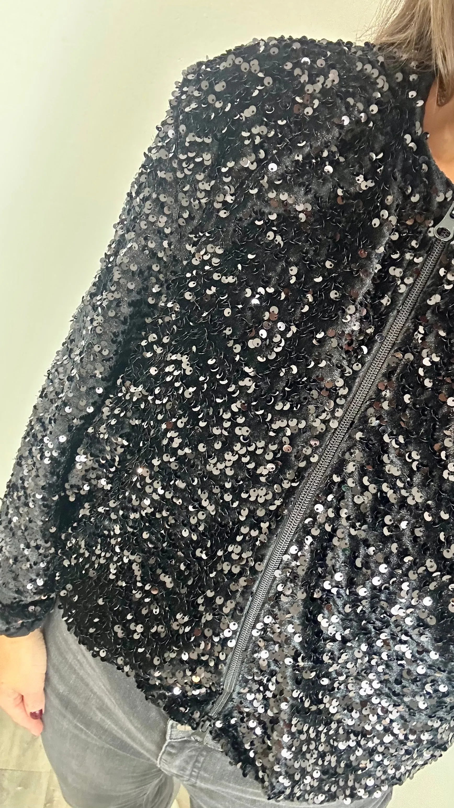 BLACK VELVET SEQUIN BOMBER JACKET