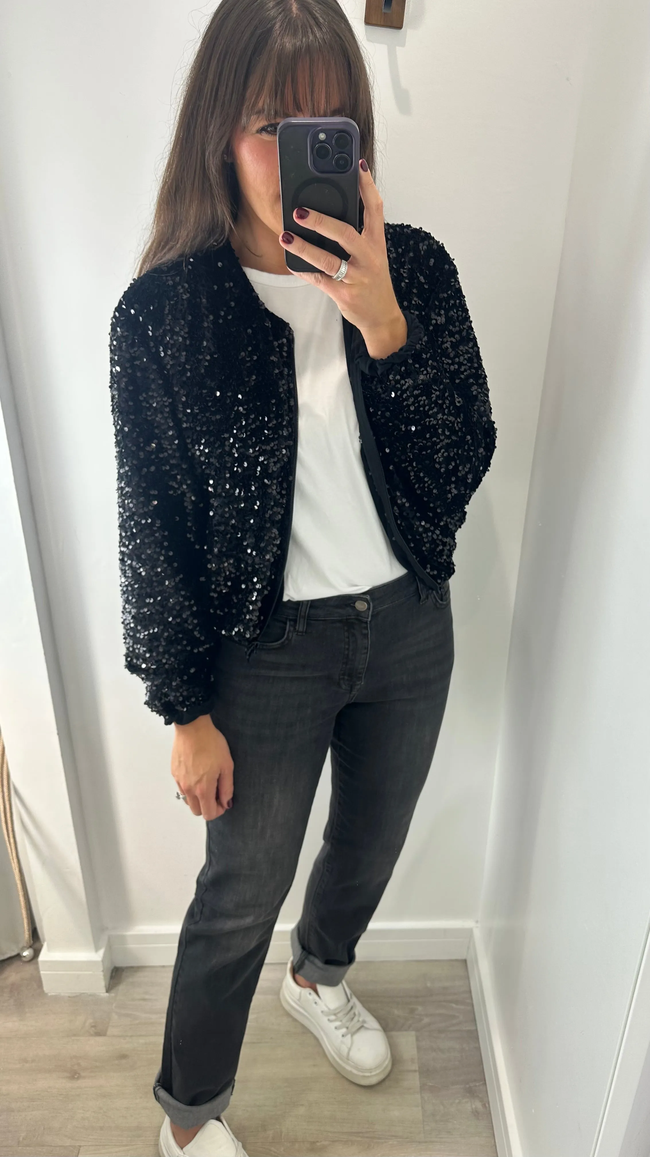 BLACK VELVET SEQUIN BOMBER JACKET