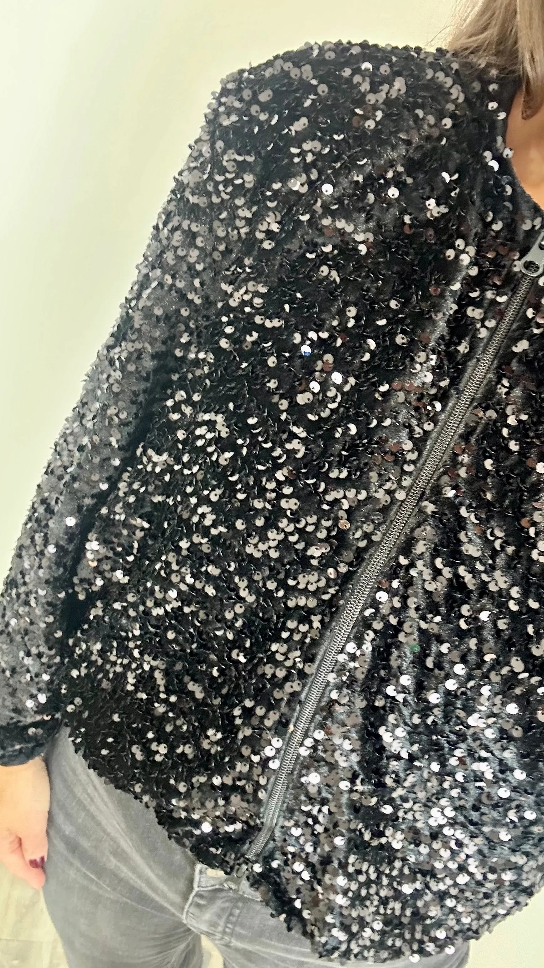 BLACK VELVET SEQUIN BOMBER JACKET