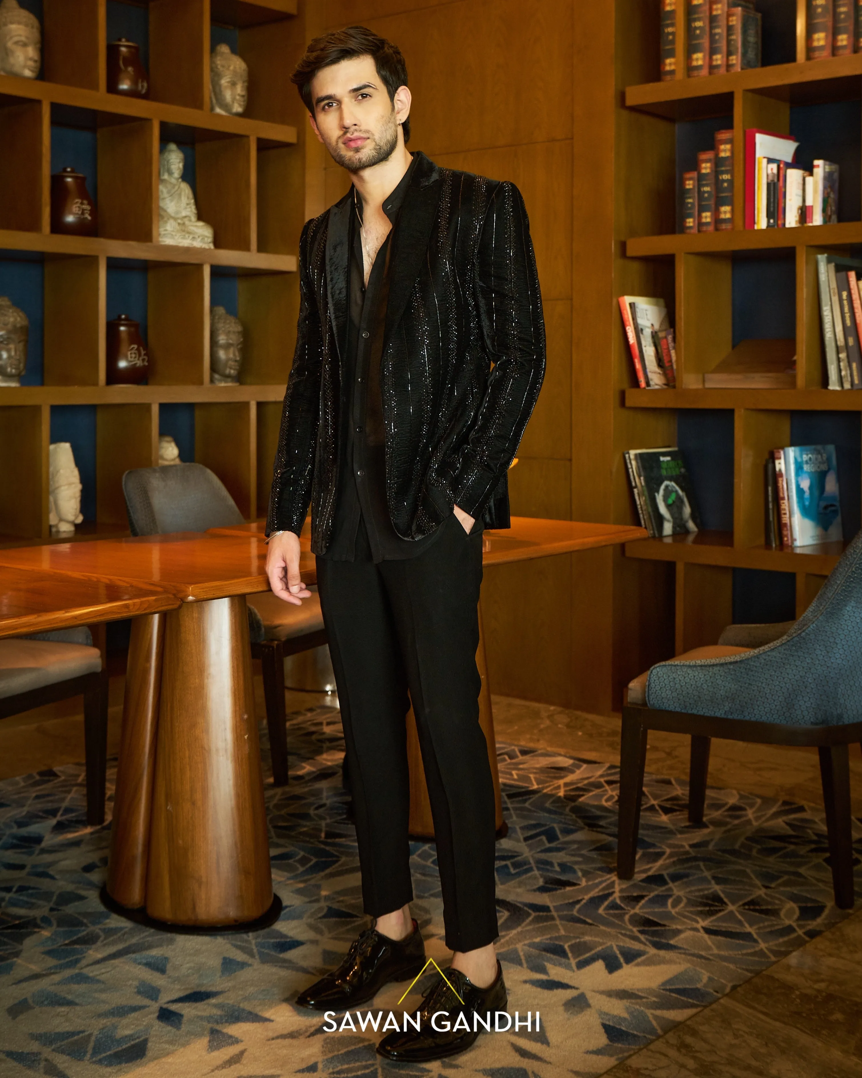 Black velvet swarosvki stripe jacket