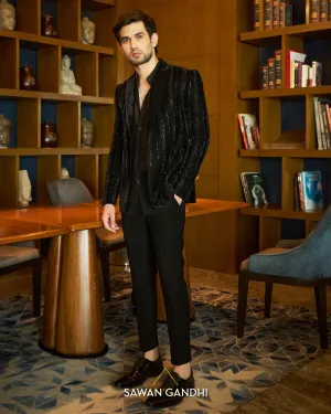 Black velvet swarosvki stripe jacket