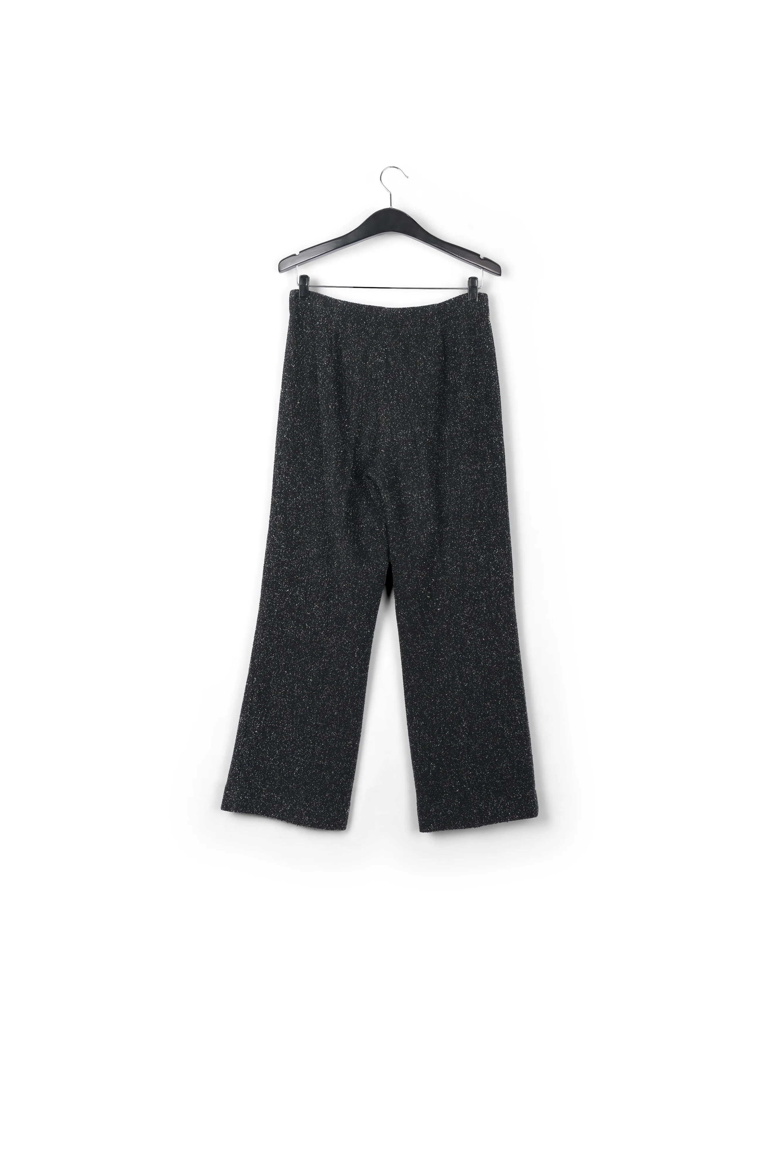 Black wide-leg bouclé pants