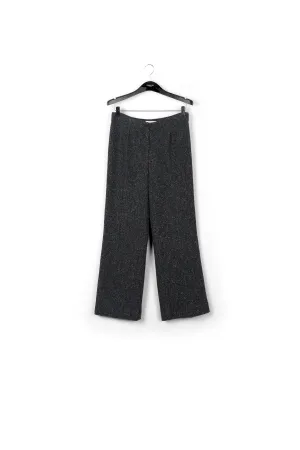 Black wide-leg bouclé pants