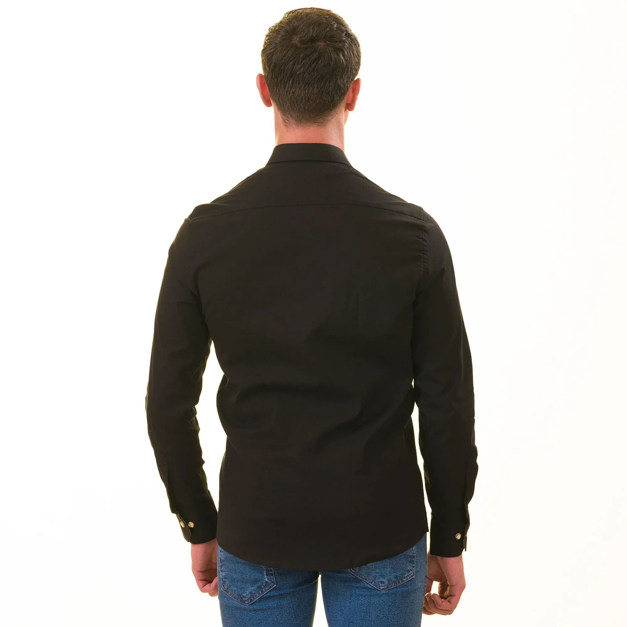 Black with inside Gold Men's Slim Fit Designer Shirt - Tailored Cotton Shirts for Work and Casual Wear