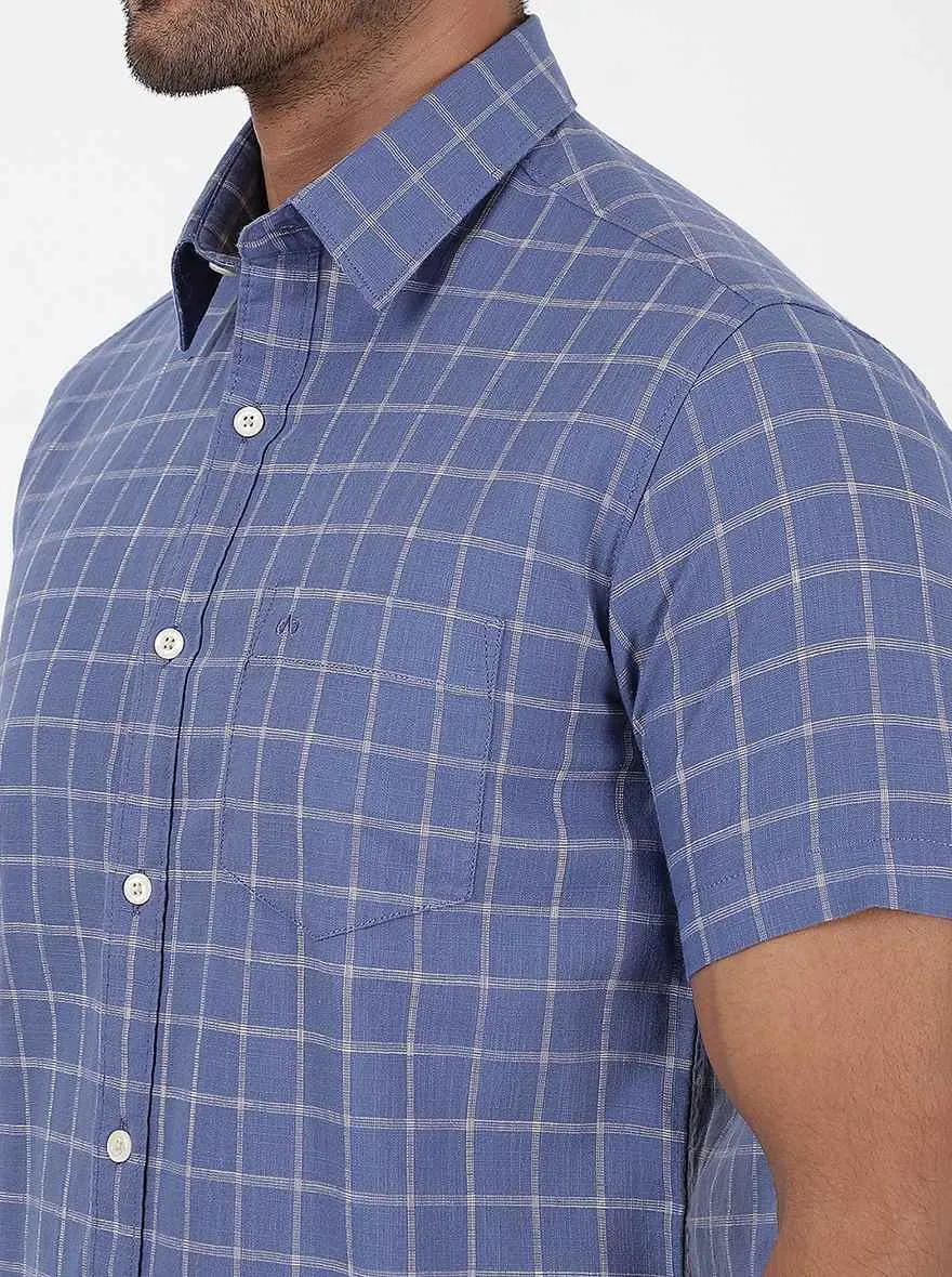 Blue Checked Slim Fit Casual Shirt | JadeBlue