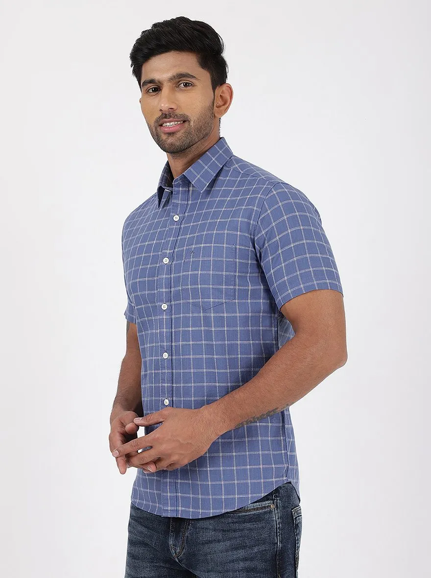 Blue Checked Slim Fit Casual Shirt | JadeBlue