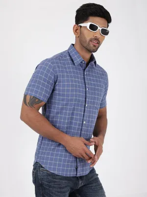 Blue Checked Slim Fit Casual Shirt | JadeBlue