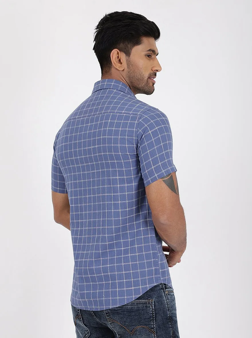 Blue Checked Slim Fit Casual Shirt | JadeBlue