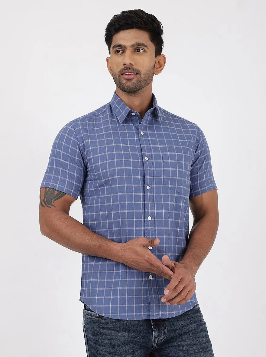 Blue Checked Slim Fit Casual Shirt | JadeBlue