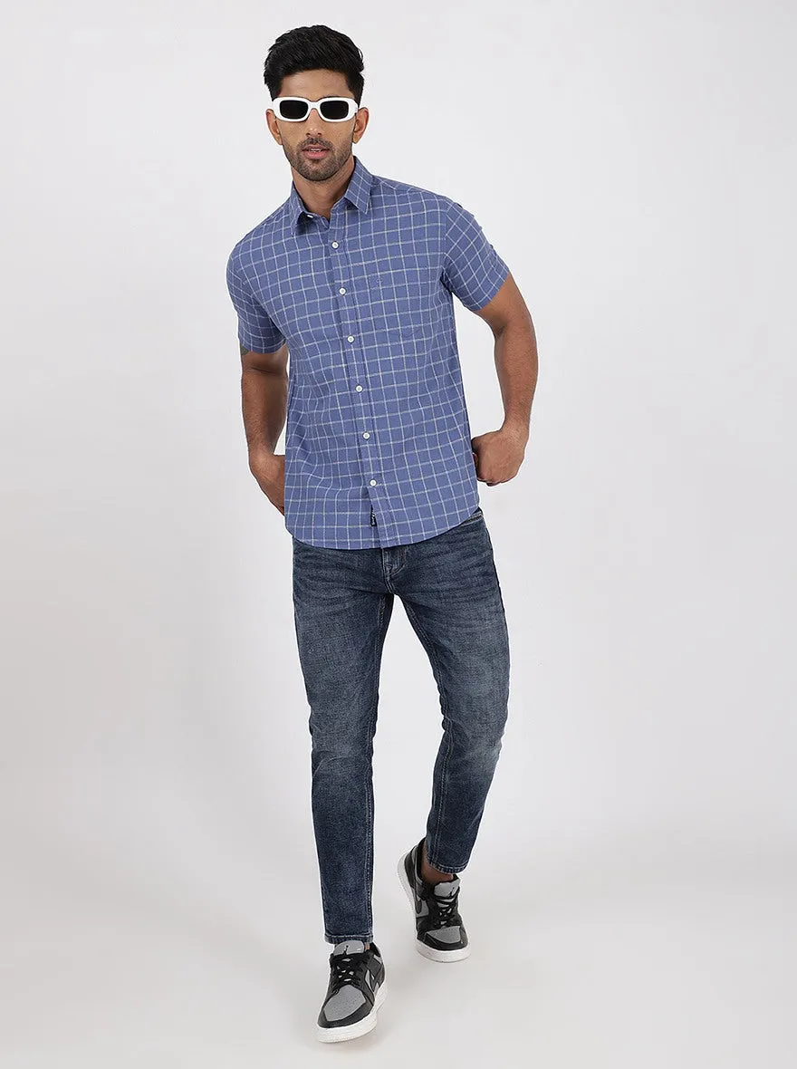 Blue Checked Slim Fit Casual Shirt | JadeBlue