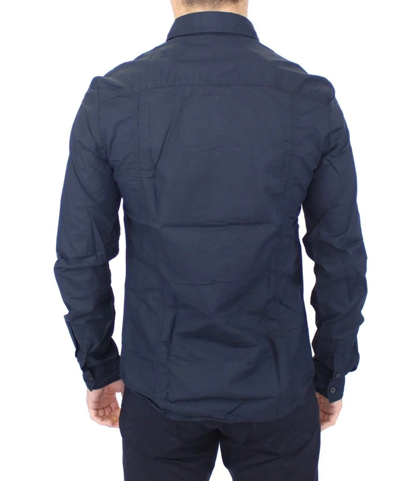 Blue Cotton Casual Long Sleeve Shirt Top