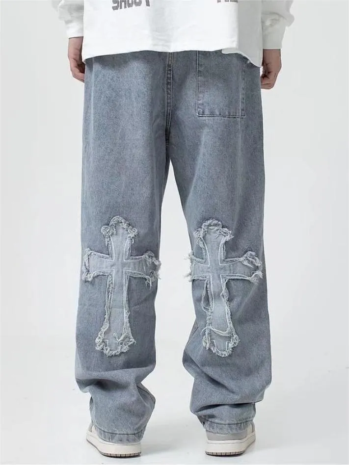 Blue men's vintage jeans with cross patch