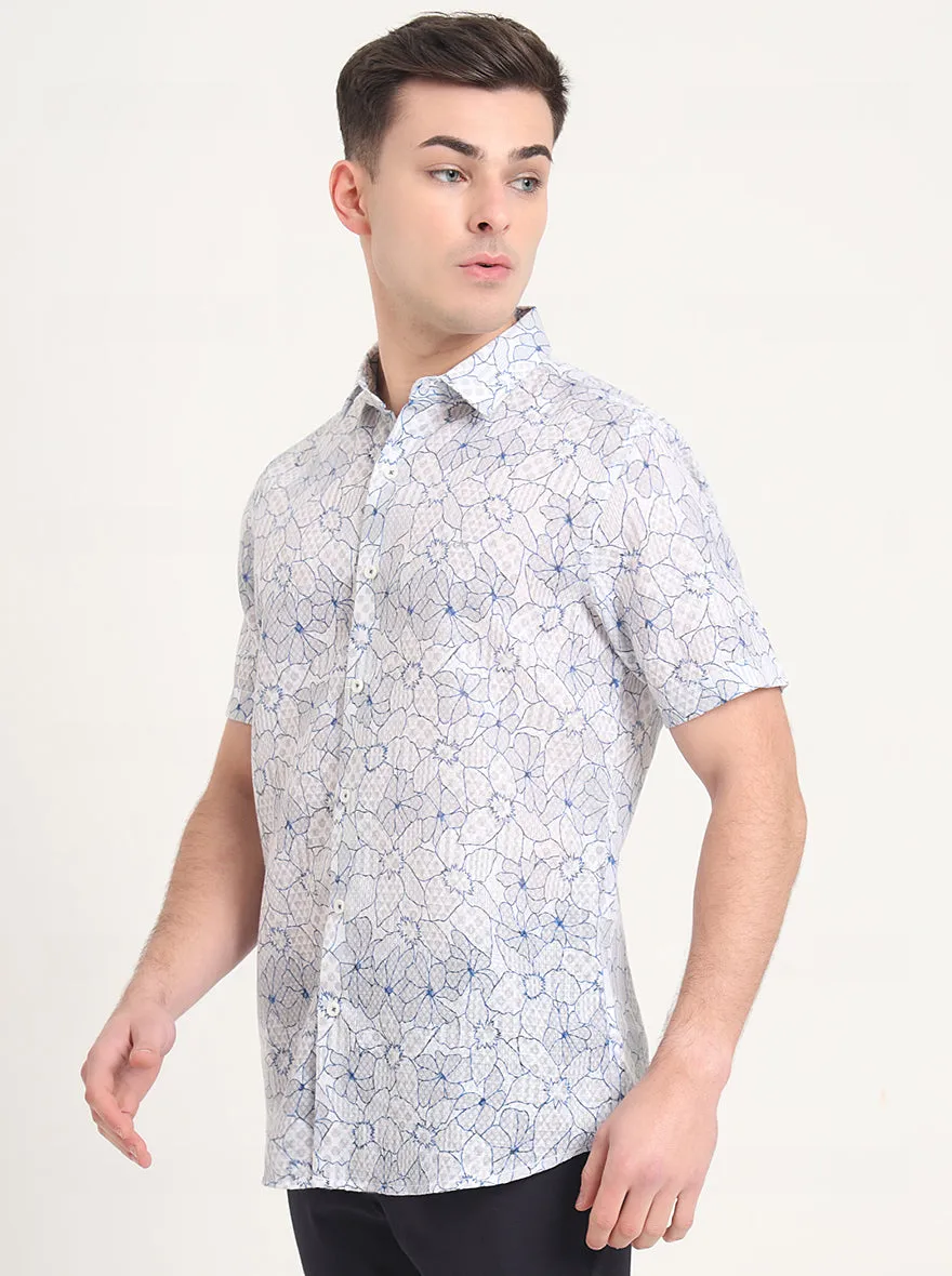Blue Printed Slim Fit Casual Shirt | JadeBlue