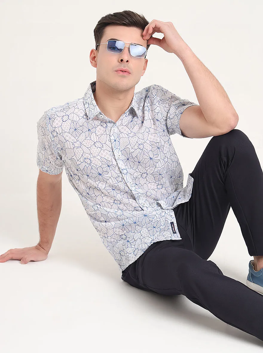 Blue Printed Slim Fit Casual Shirt | JadeBlue