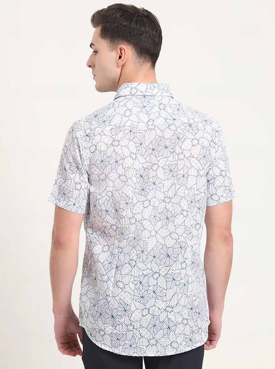 Blue Printed Slim Fit Casual Shirt | JadeBlue