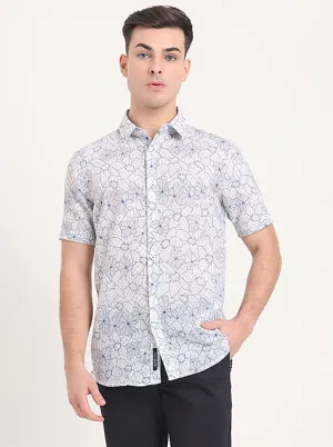 Blue Printed Slim Fit Casual Shirt | JadeBlue