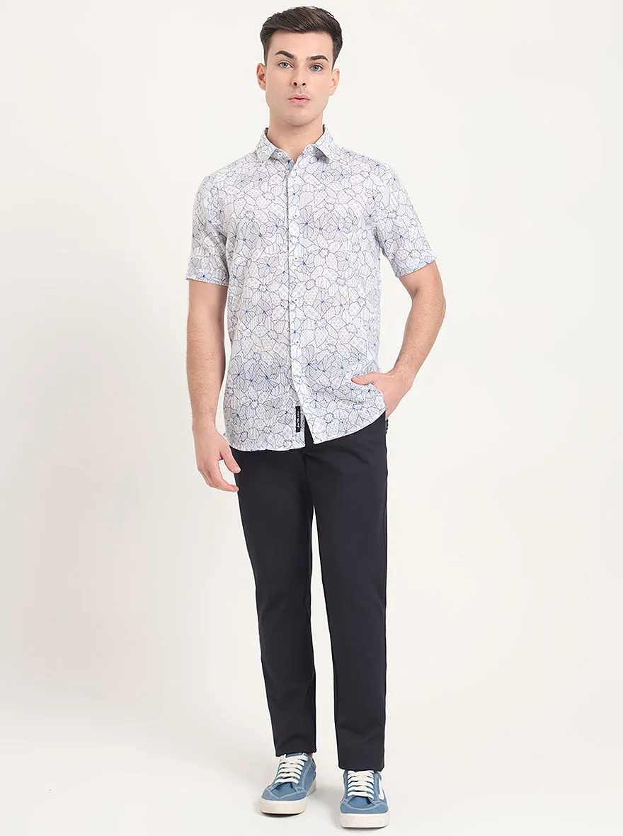 Blue Printed Slim Fit Casual Shirt | JadeBlue
