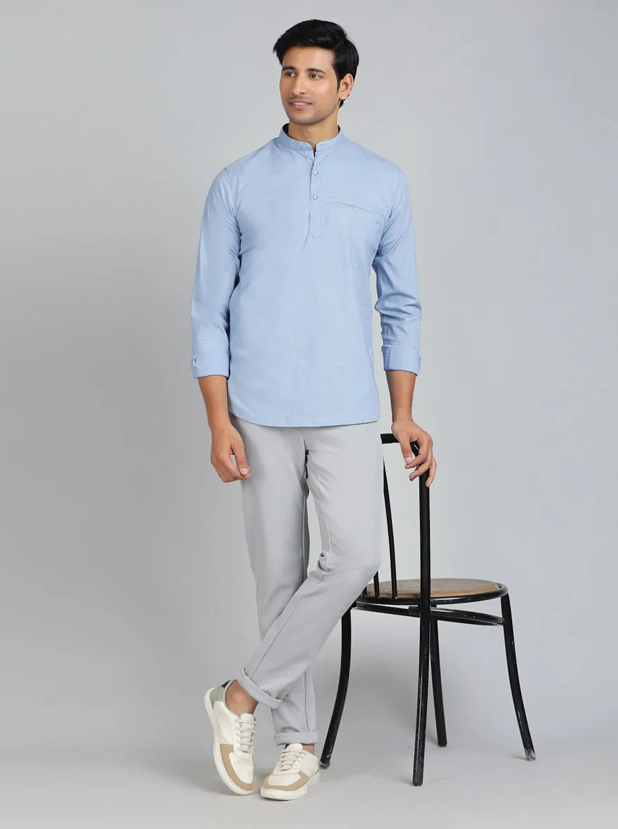 Blue Solid Slim Fit Casual Shirt | JadeBlue
