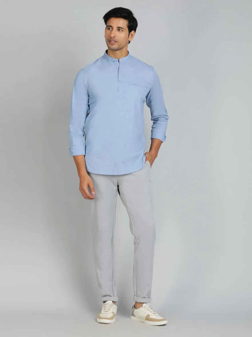 Blue Solid Slim Fit Casual Shirt | JadeBlue