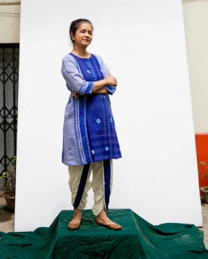 Blue Tie-Dye Colourblock - Dhoti Set