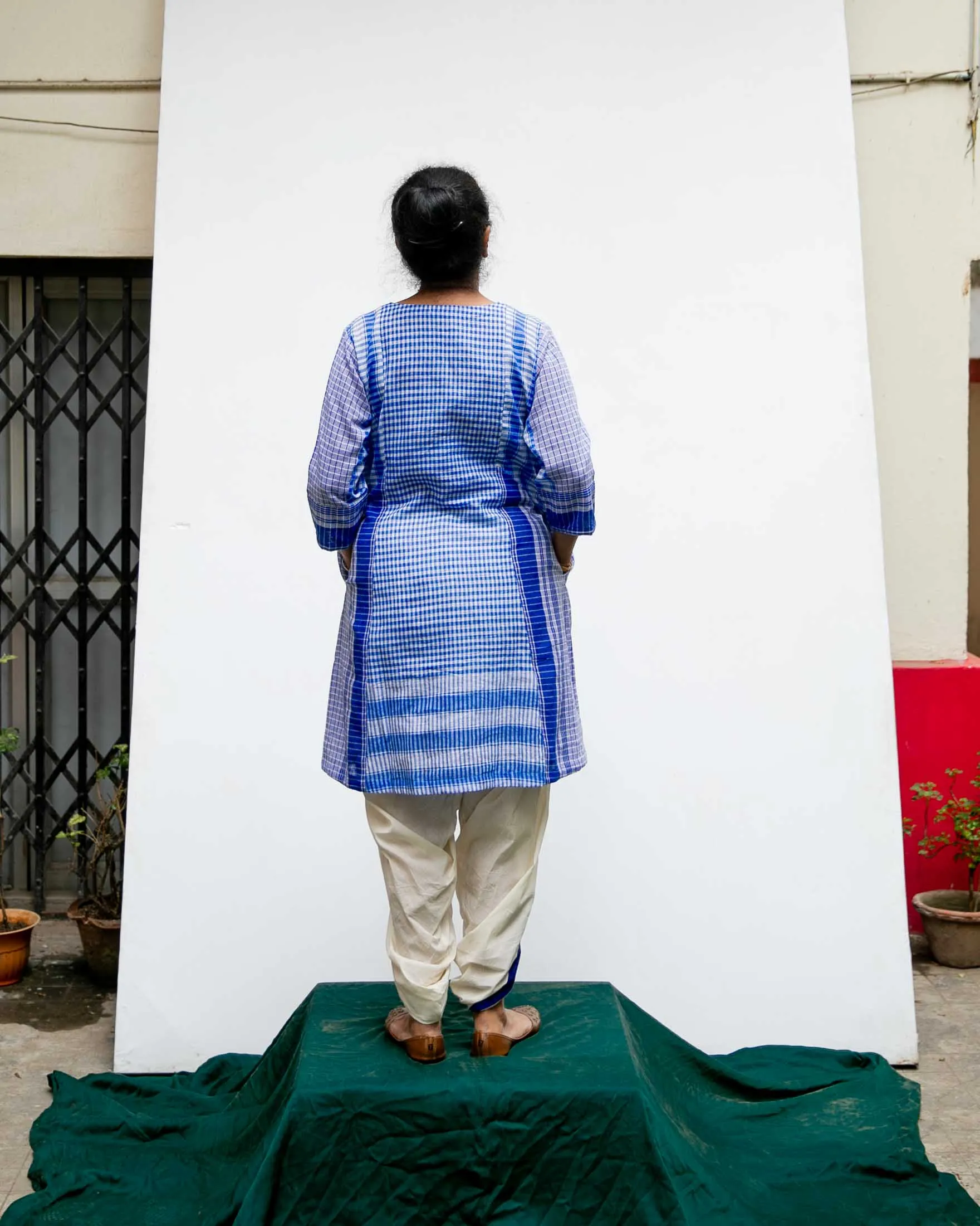 Blue Tie-Dye Colourblock - Dhoti Set