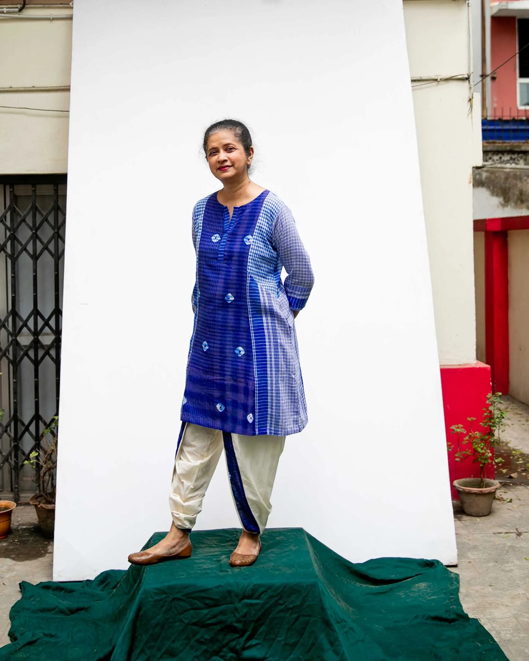 Blue Tie-Dye Colourblock - Dhoti Set