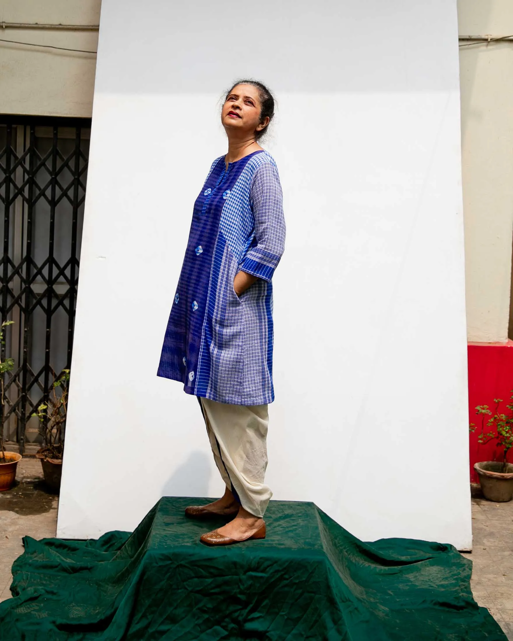 Blue Tie-Dye Colourblock - Dhoti Set