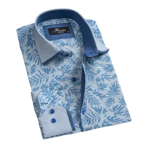 Blueish Grey Floral Mens Slim Fit Designer Dress Shirt - tailored Cotton Shirts for Work and