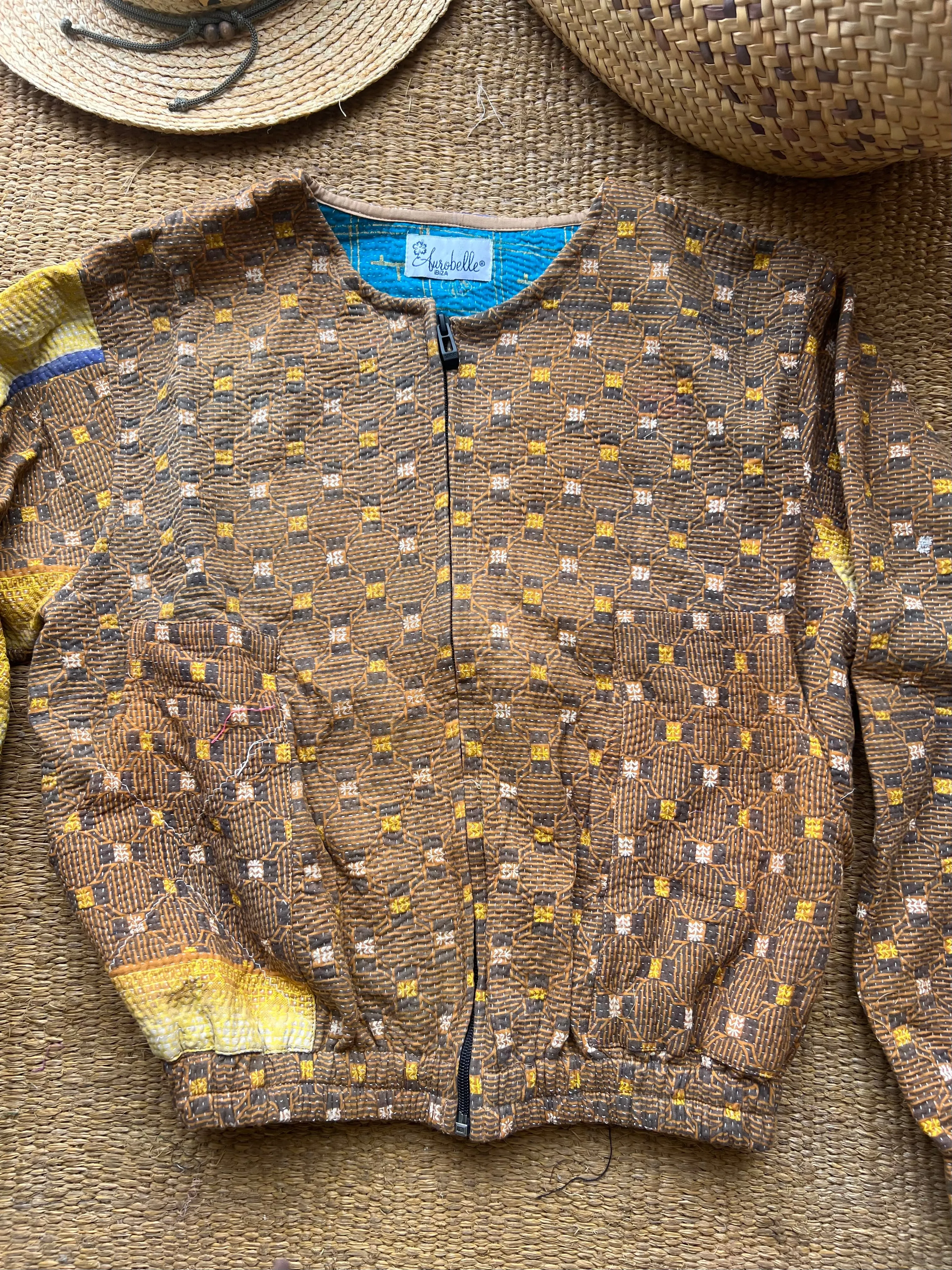 Boho bomber jacket in kantha textile On Sale