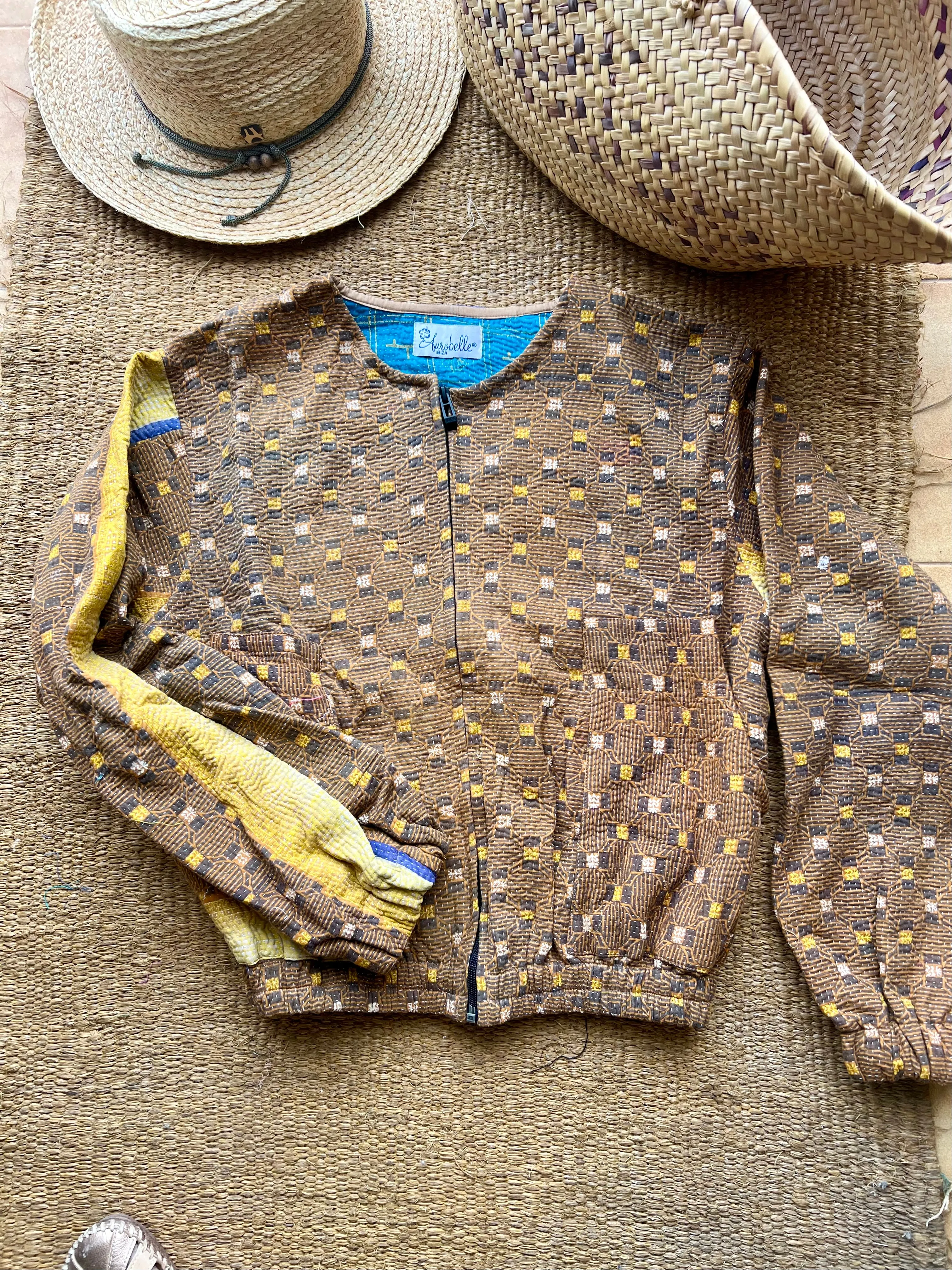 Boho bomber jacket in kantha textile On Sale