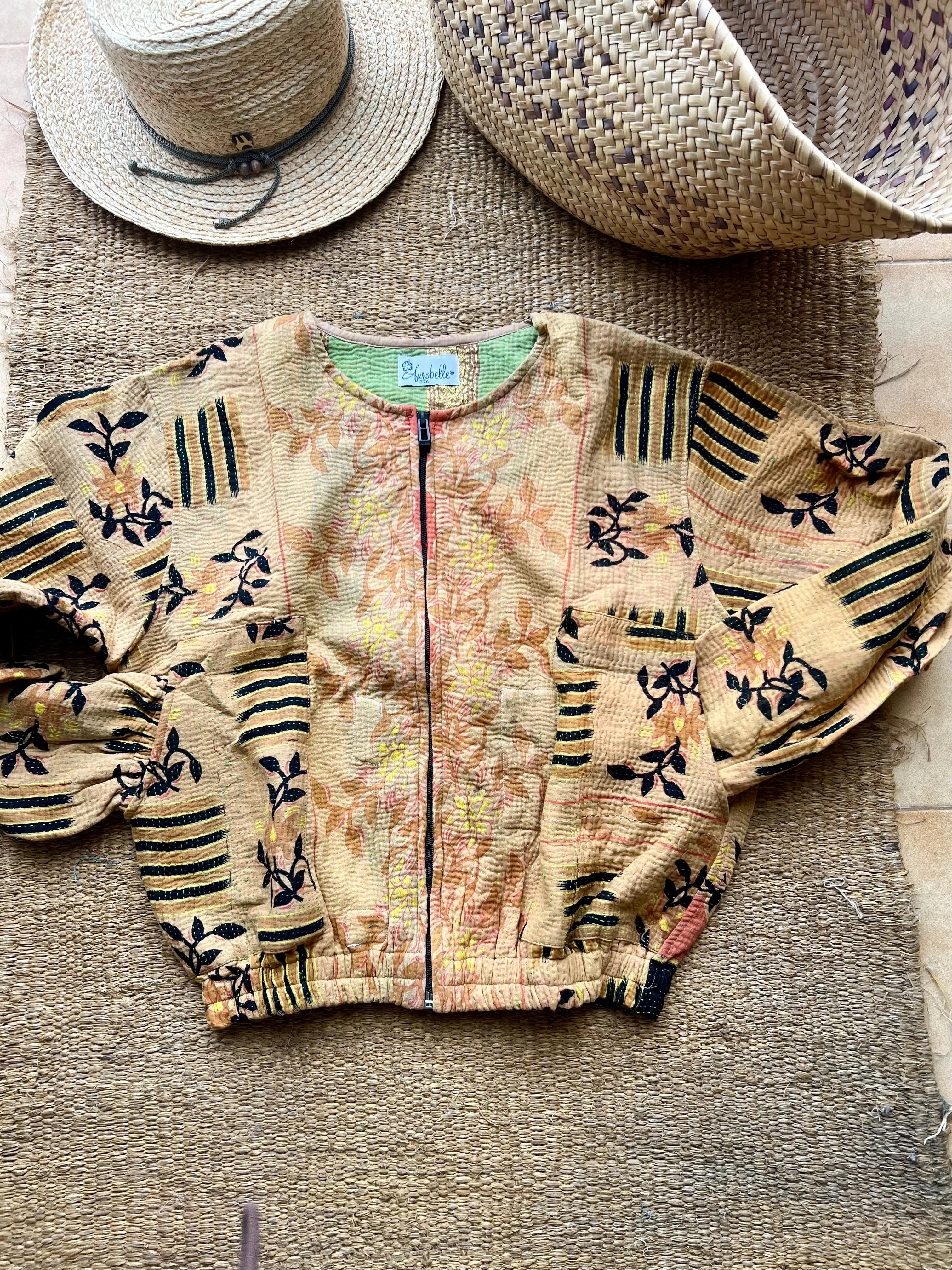 Boho bomber jacket in kantha textile On Sale