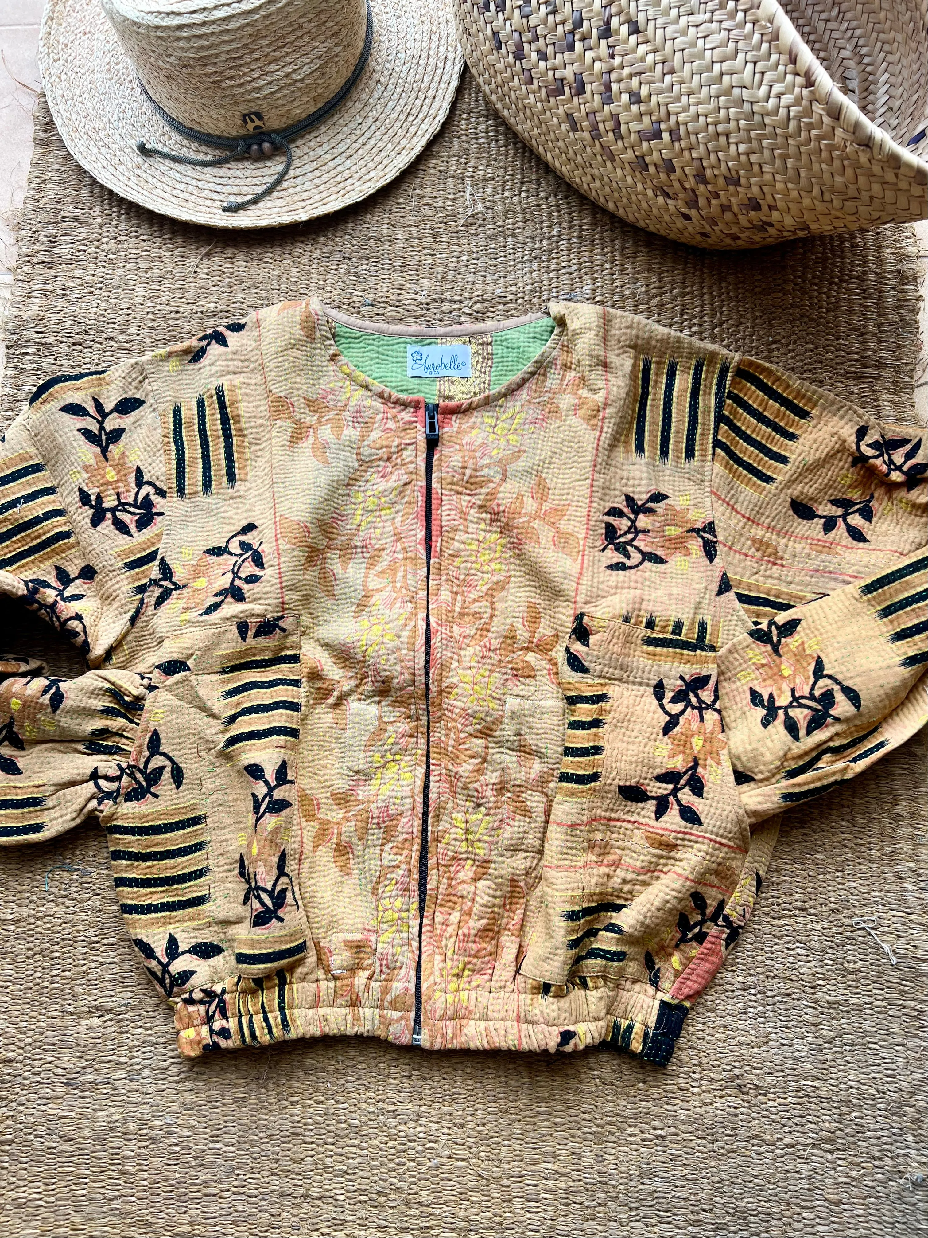 Boho bomber jacket in kantha textile On Sale
