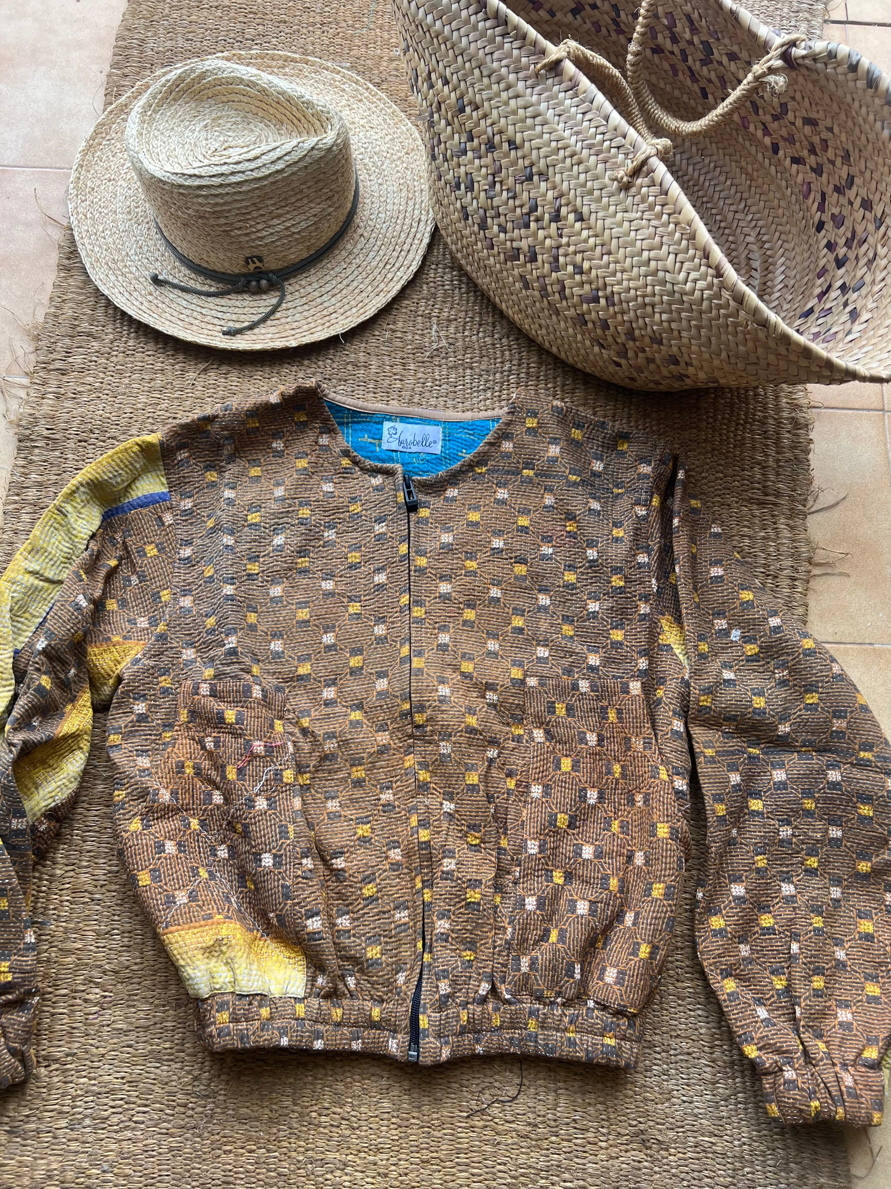 Boho bomber jacket in kantha textile On Sale