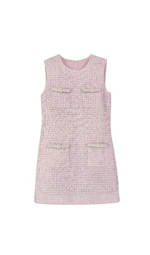 boucle pearl trim mini dress in pink