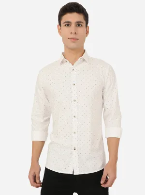 Bright White Printed Slim Fit Semi Casual Shirt | JadeBlue