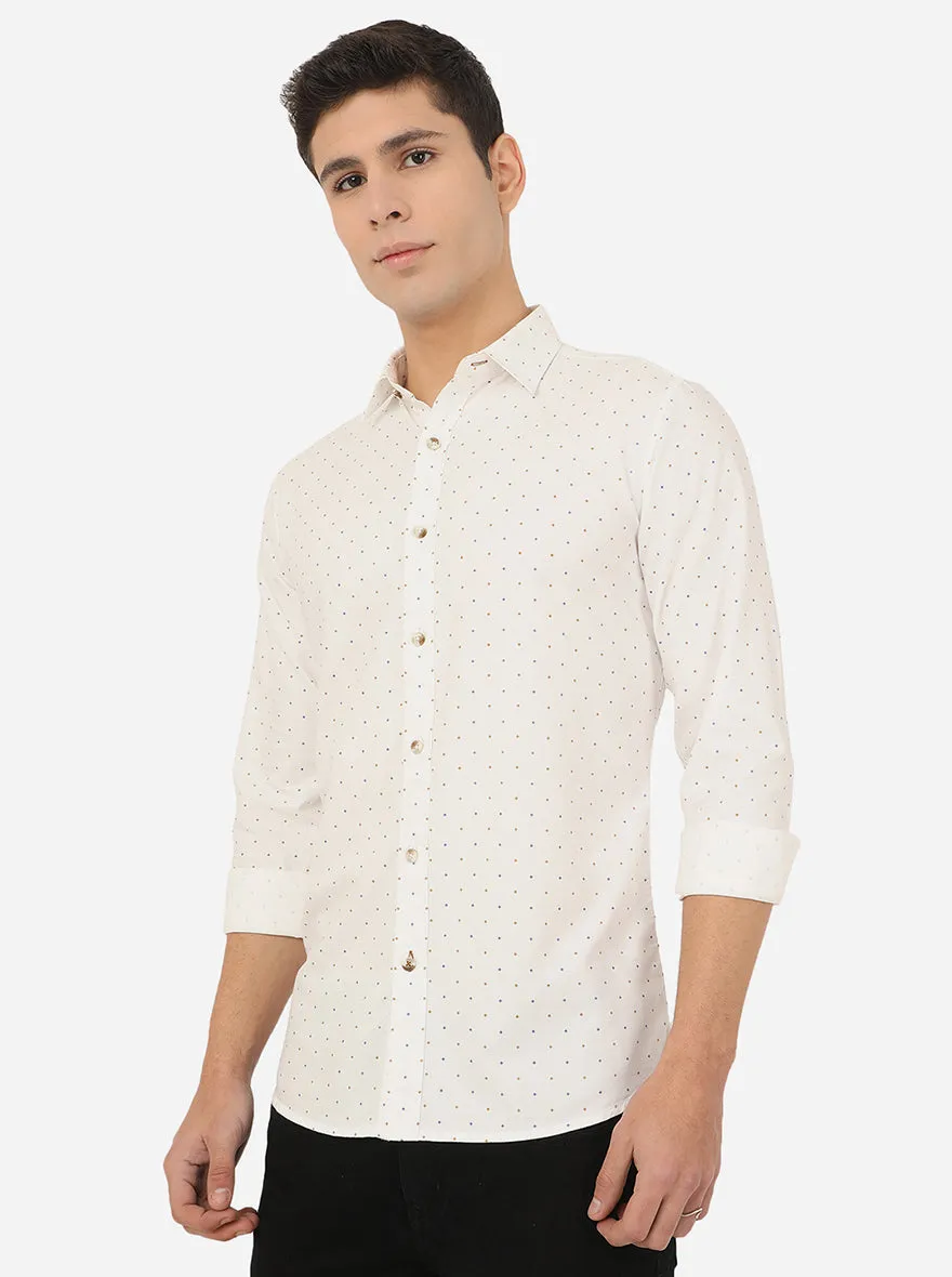 Bright White Printed Slim Fit Semi Casual Shirt | JadeBlue