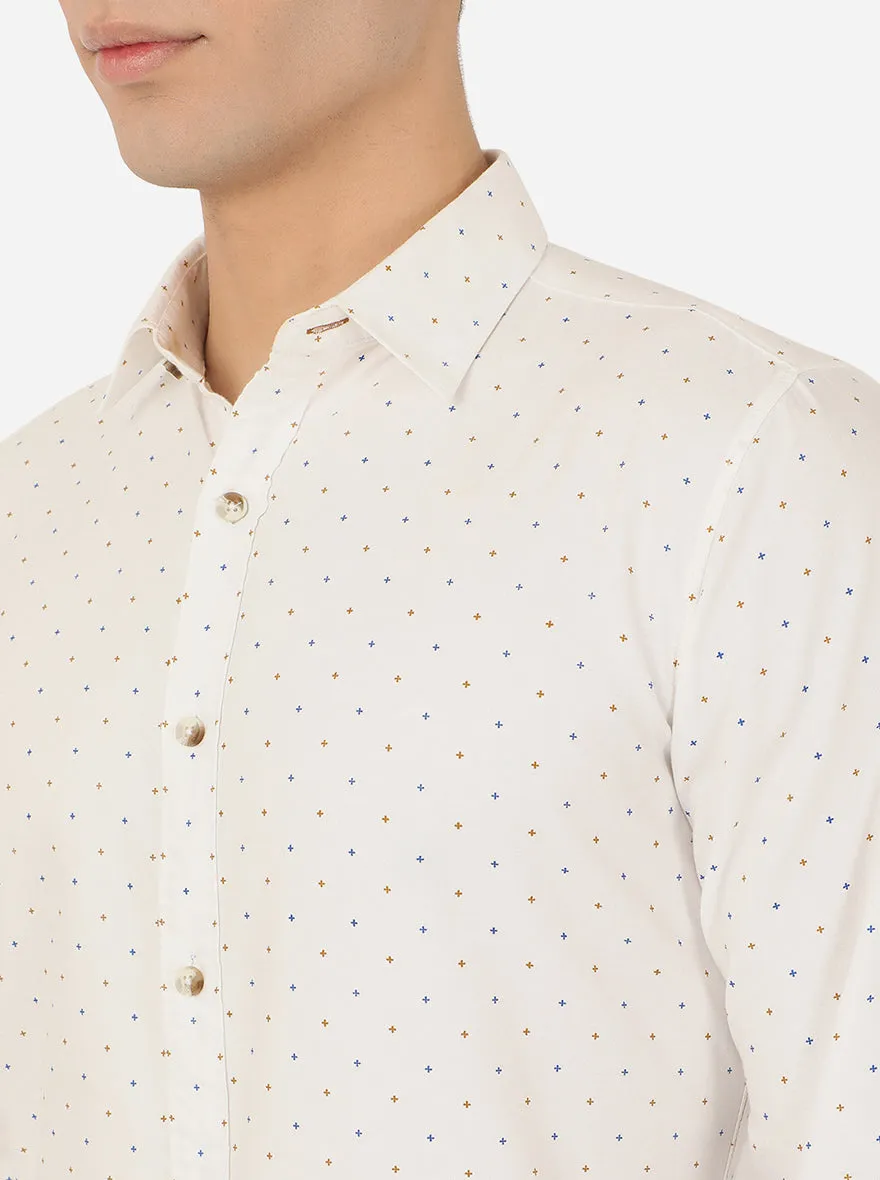 Bright White Printed Slim Fit Semi Casual Shirt | JadeBlue