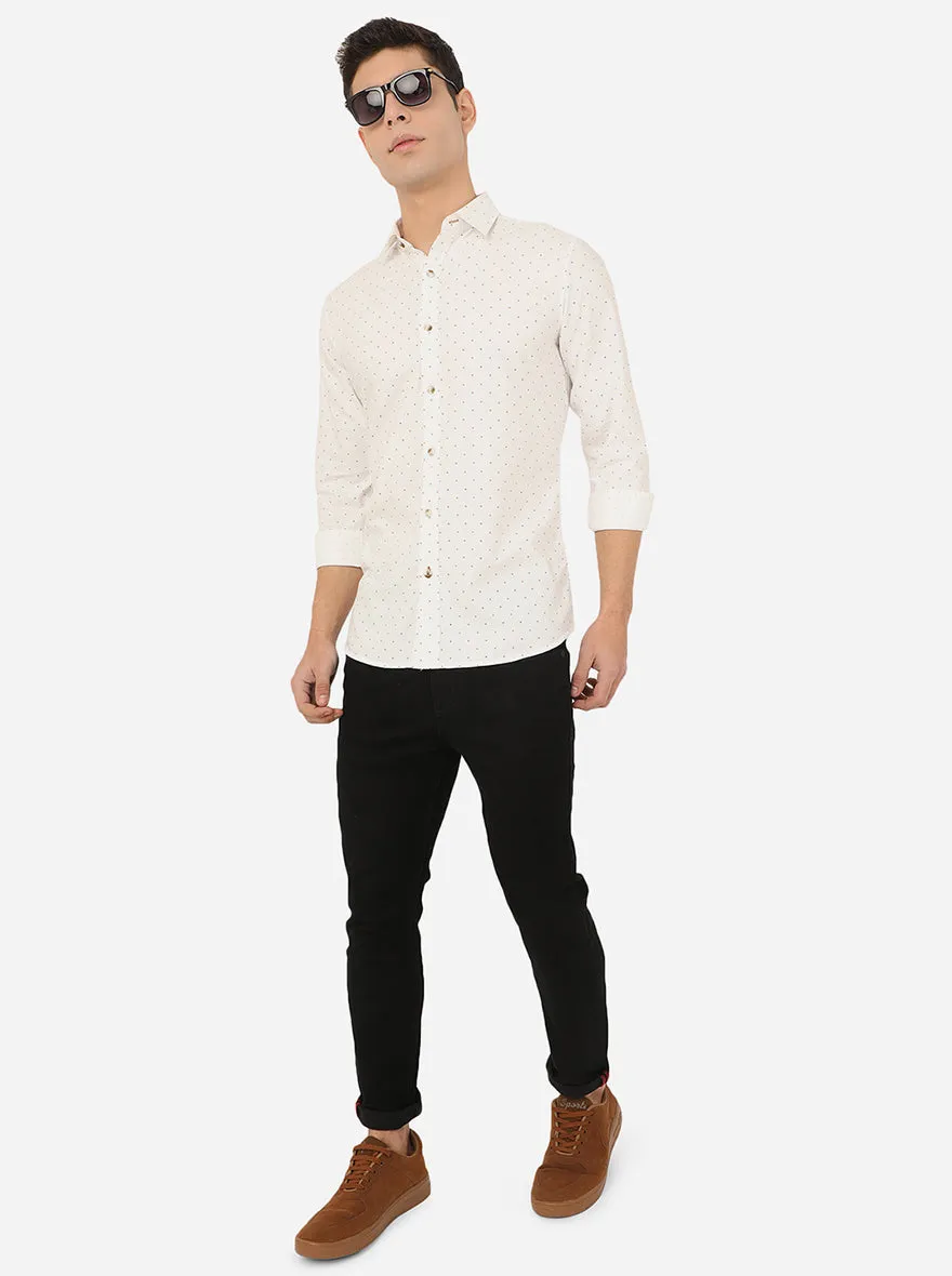 Bright White Printed Slim Fit Semi Casual Shirt | JadeBlue