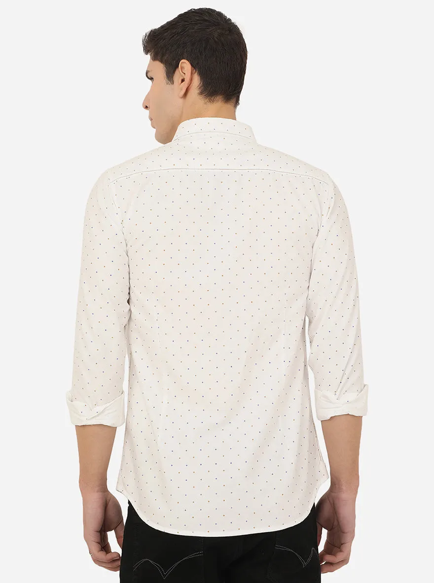 Bright White Printed Slim Fit Semi Casual Shirt | JadeBlue