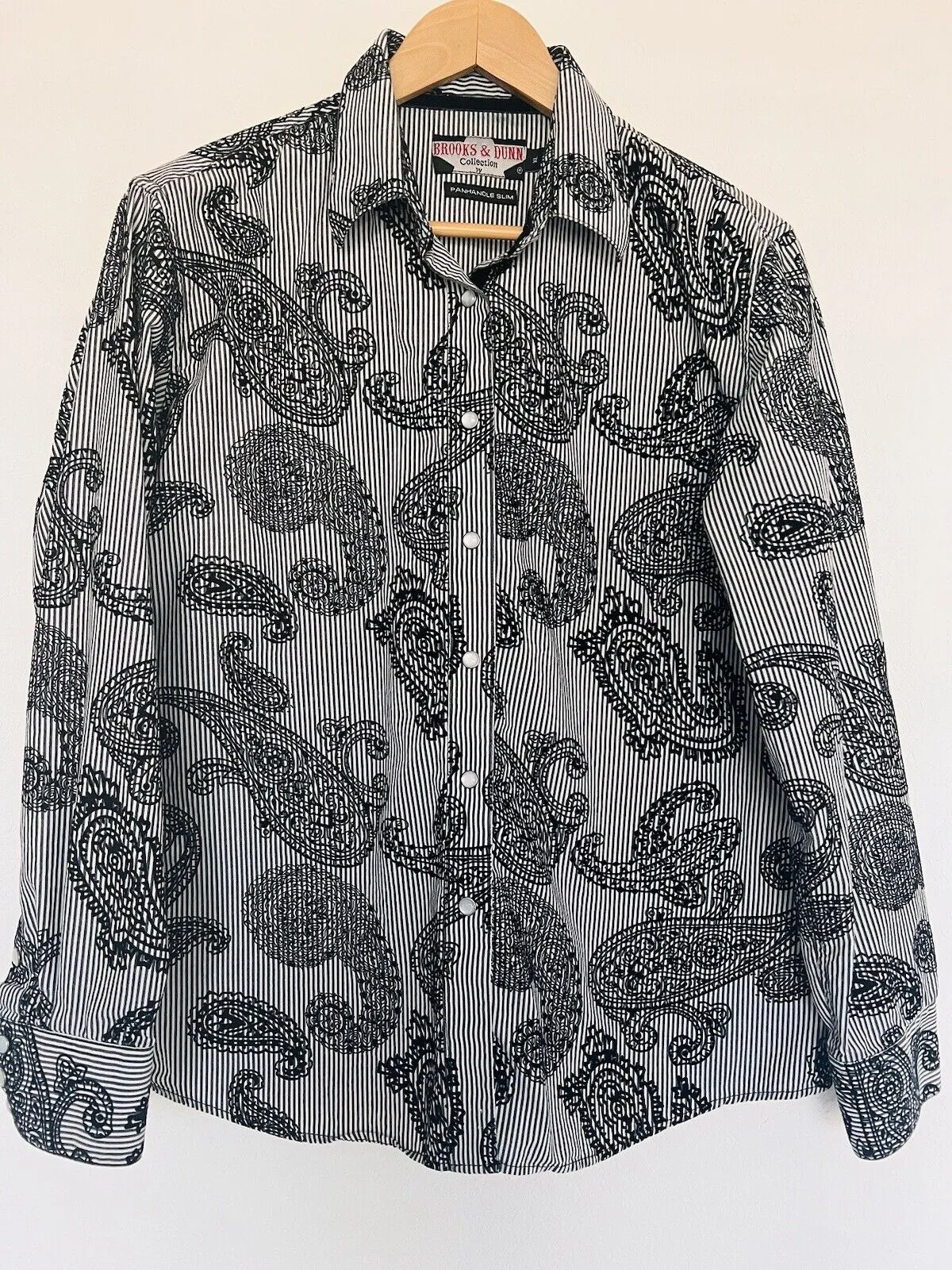 Brooks & Dunn Panhandle Western Shirt Sz XL Pearl Snaps Paisley Velvet Details