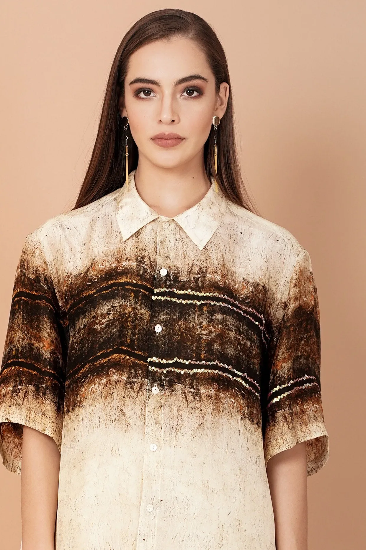 Brown & Beige Shirt With Pants